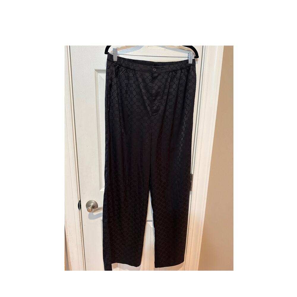 Savage X Fenty Black Satin Monogram Jacquard Wide Leg Pant Size S